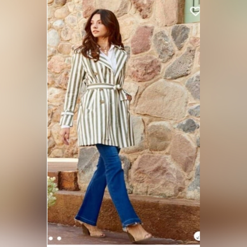A Beautiful Soul striped cotton trench jacket size 14/16